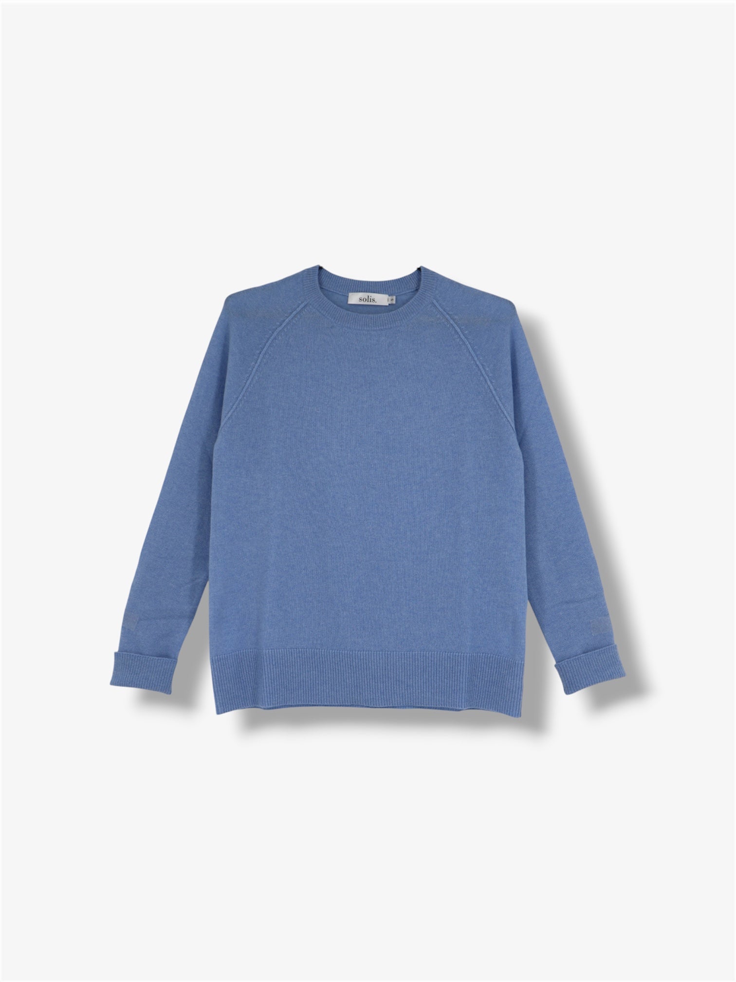 Cashmere Raglan Crew Neck Jumper in Cerulean Blue