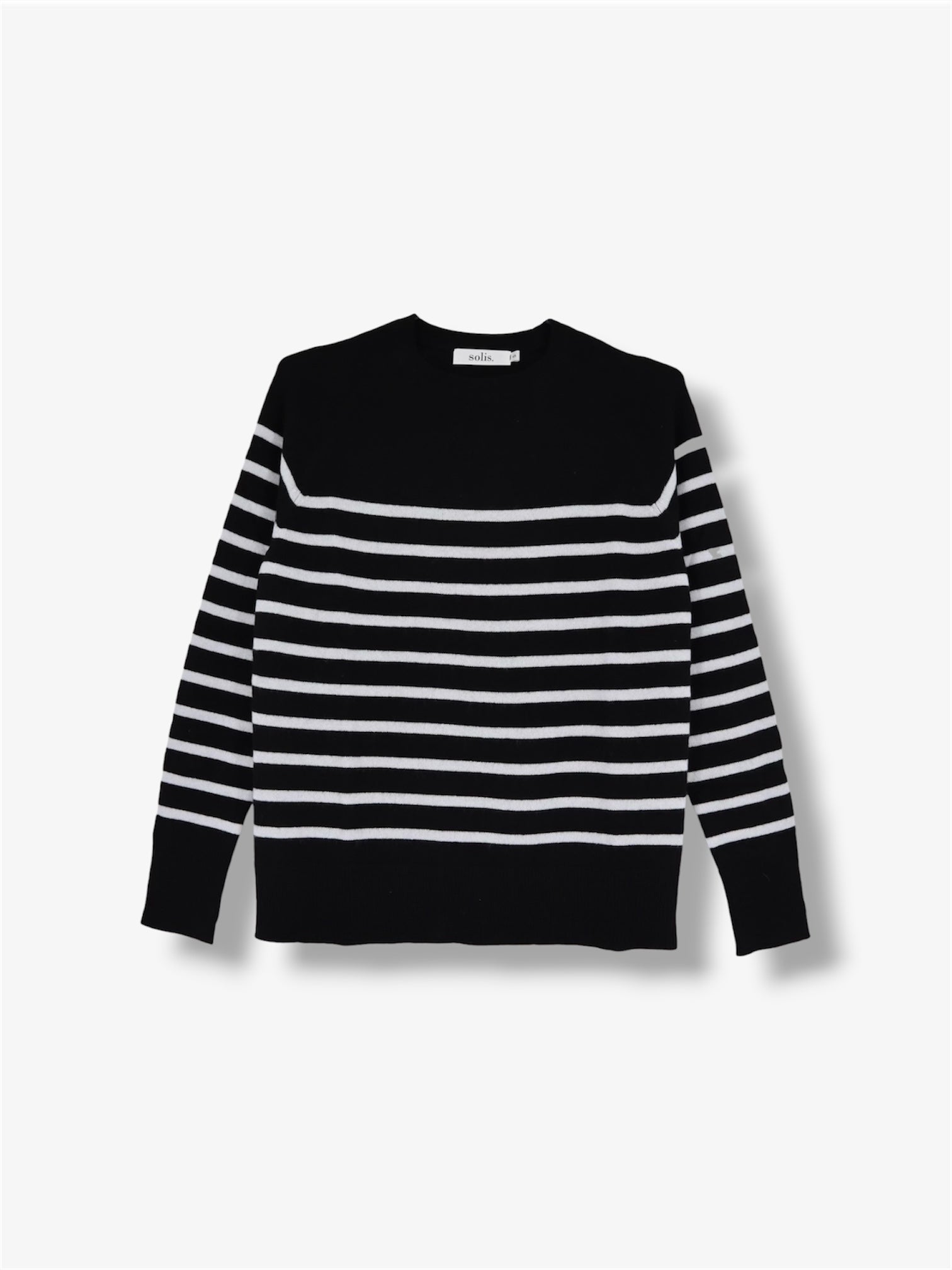 Cashmere Raglan Stripe Jumper in Black / Dove