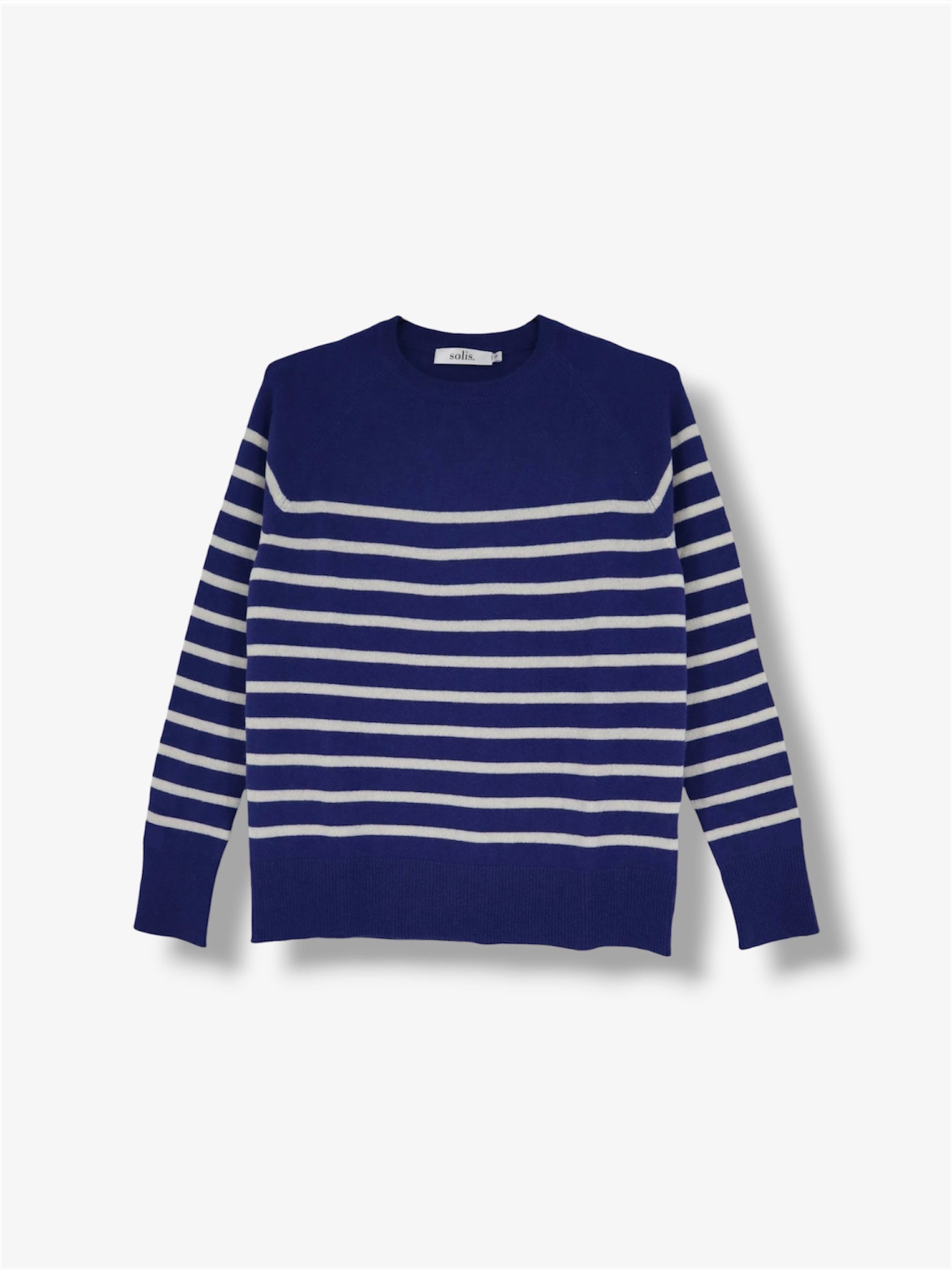 Cashmere Raglan Stripe Jumper in Smalt / Eco White