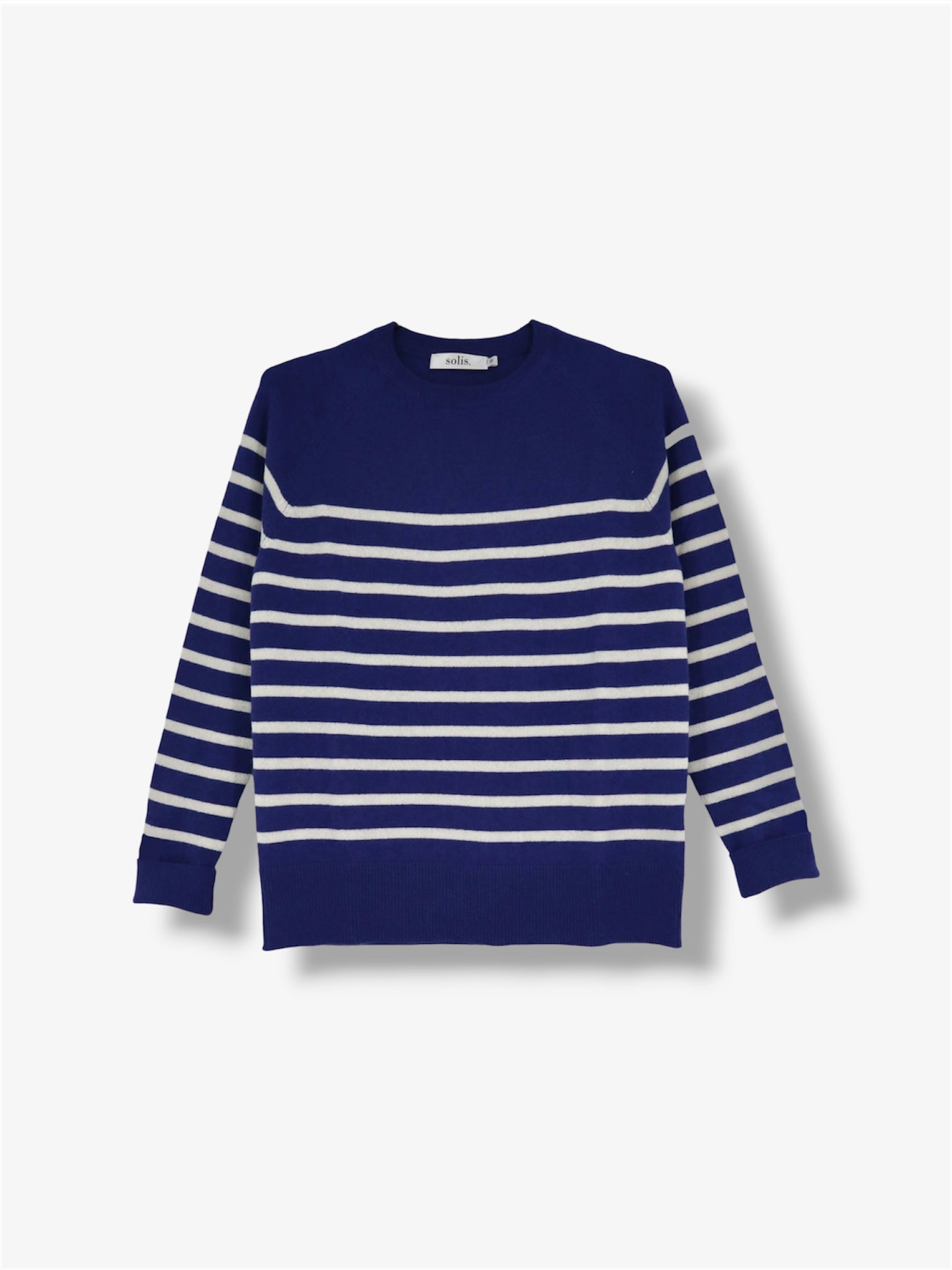 Cashmere Raglan Stripe Jumper in Smalt / Eco White