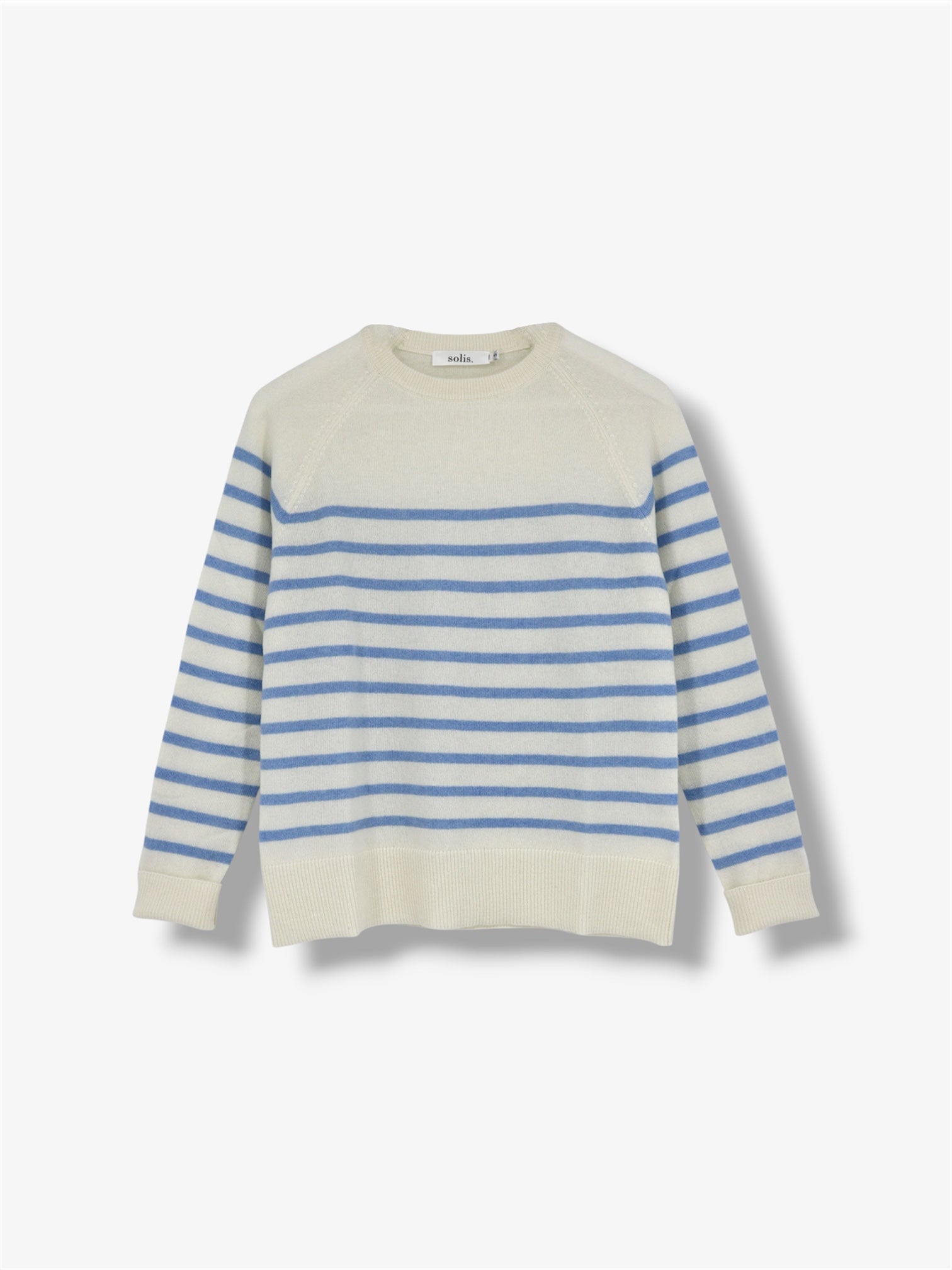 Womens Cashmere Raglan Stripe Jumper in Eco White / Cerulean