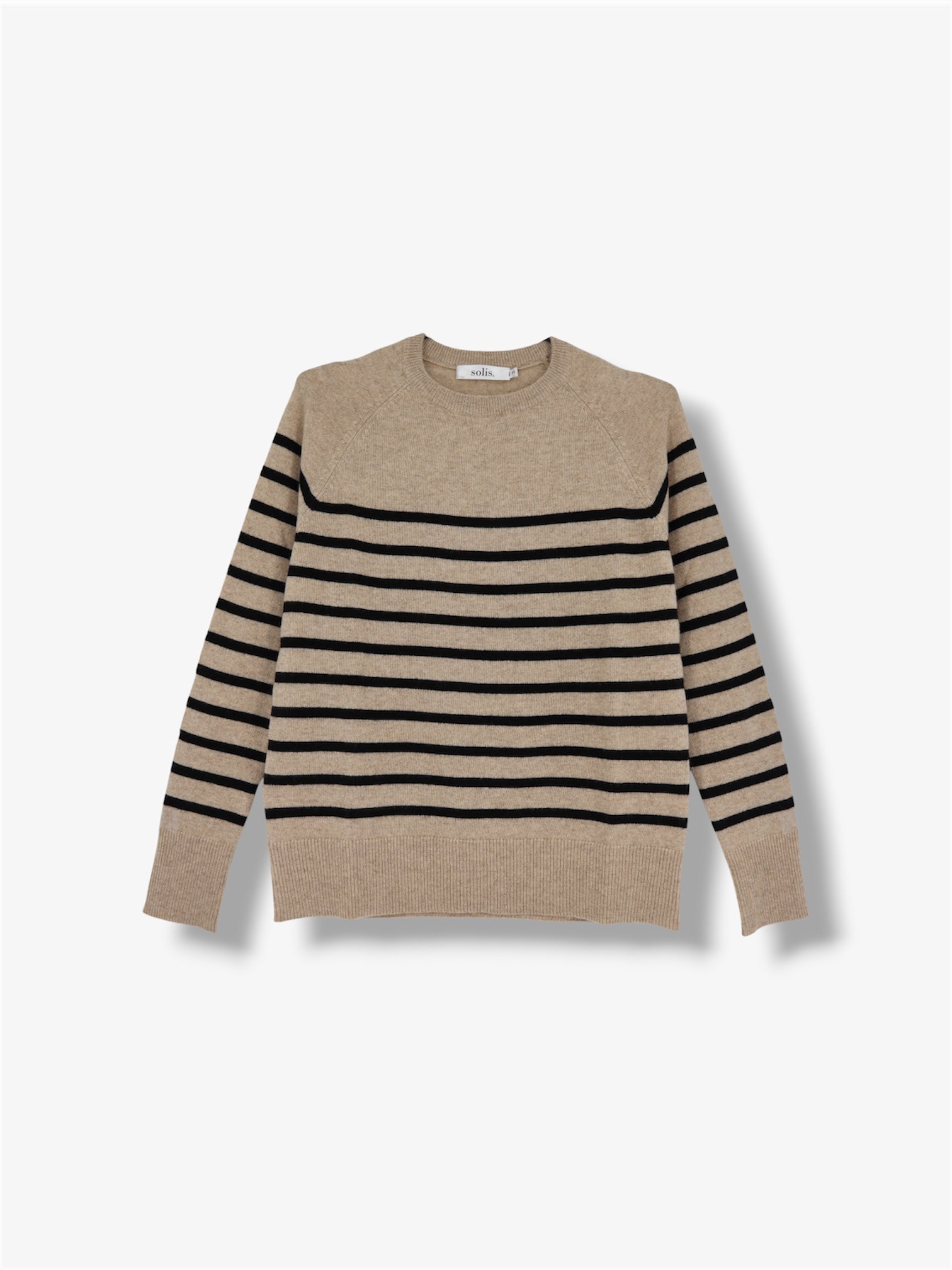 Cashmere Raglan Stripe Jumper in Eco Stone / Black