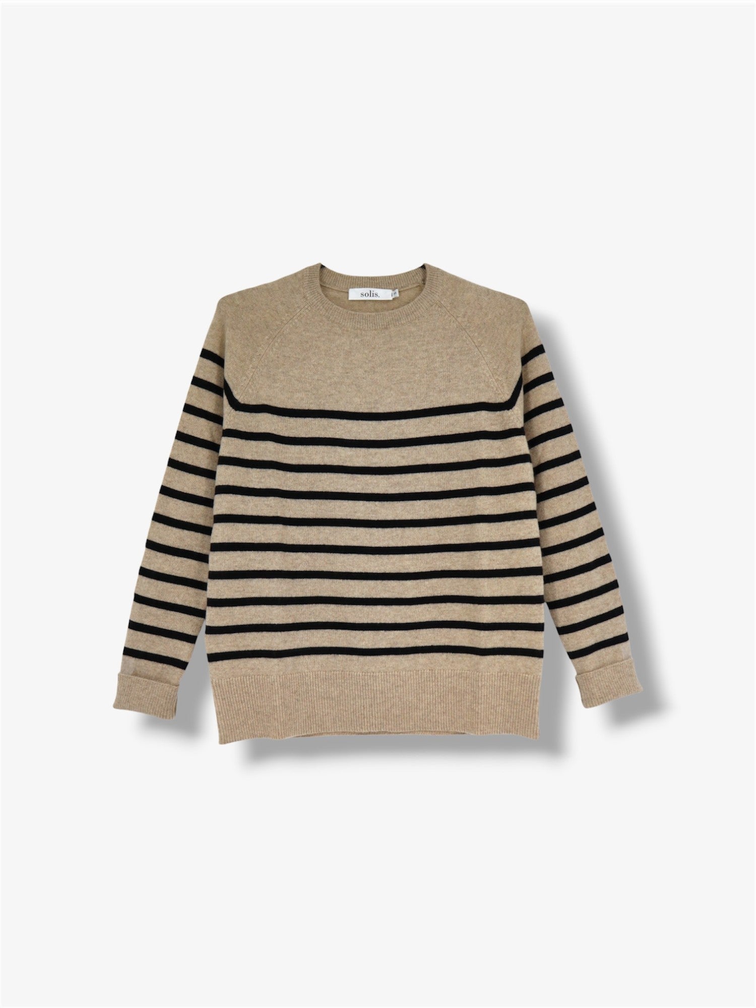 Womens Cashmere Raglan Stripe Jumper in Eco Stone / Black