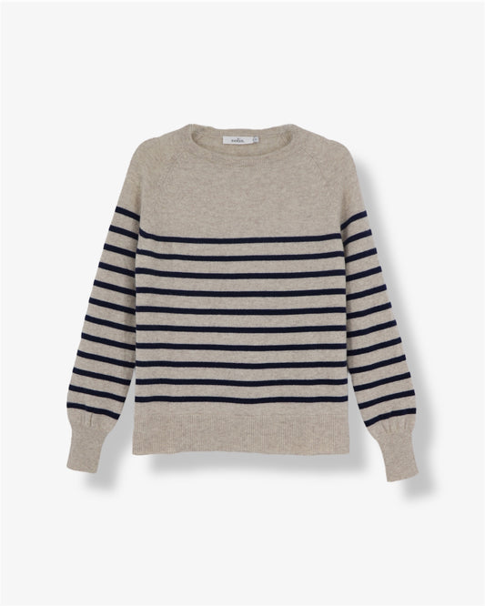 Pure Cashmere Striped Raglan Sleeve Sweater in Toast