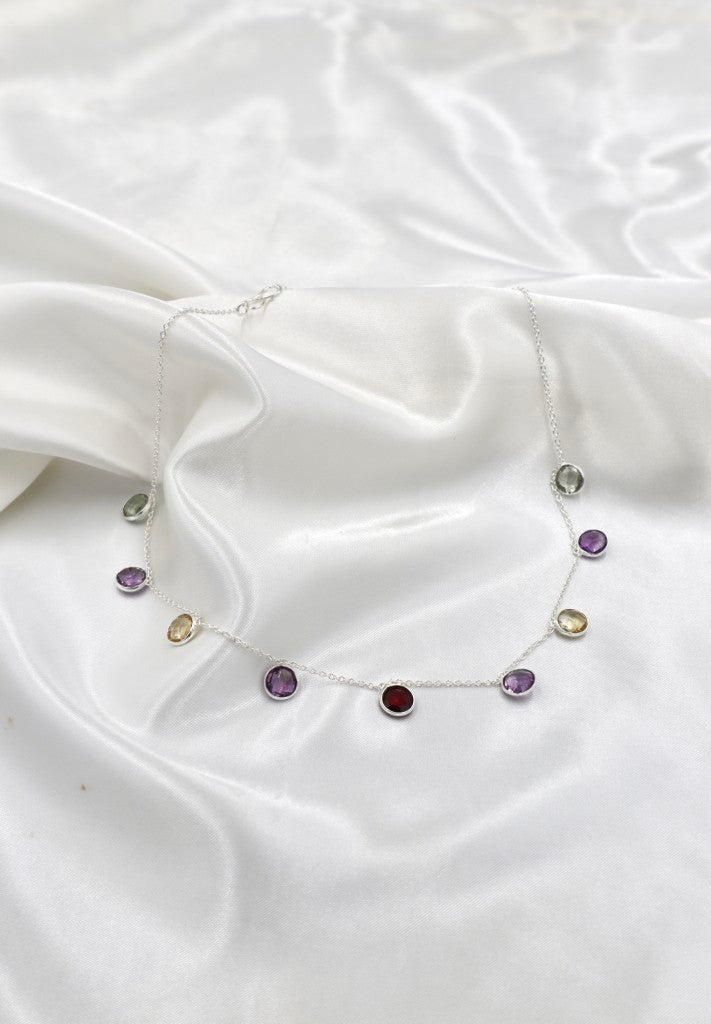 Sterling Silver Faceted Stone Necklace