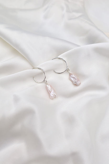 Fresh Water Pearl Sterling Silver Hoops