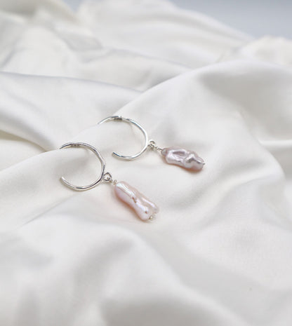 Fresh Water Pearl Sterling Silver Hoops