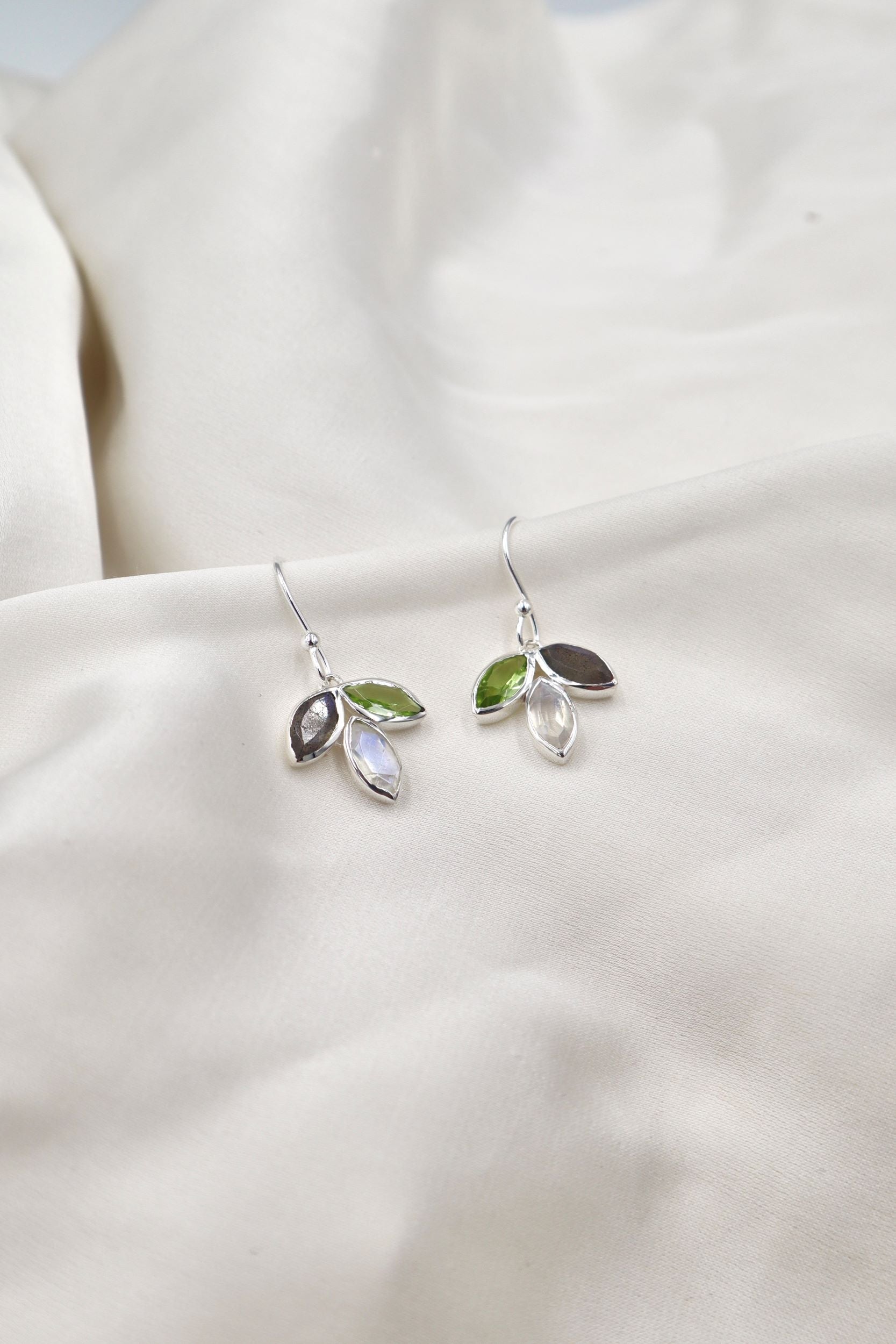 Mabel Sterling Silver Earrings in Peridot / Labradorite / Moonstone
