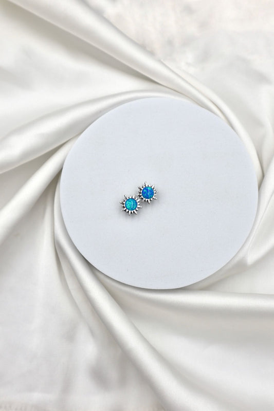 Sterling Silver Blue Opaline Sun Studs