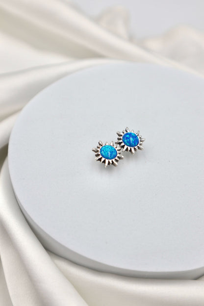 Sterling Silver Blue Opaline Sun Studs