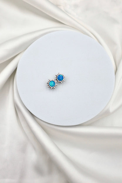 Sterling Silver Blue Opaline Sun Studs