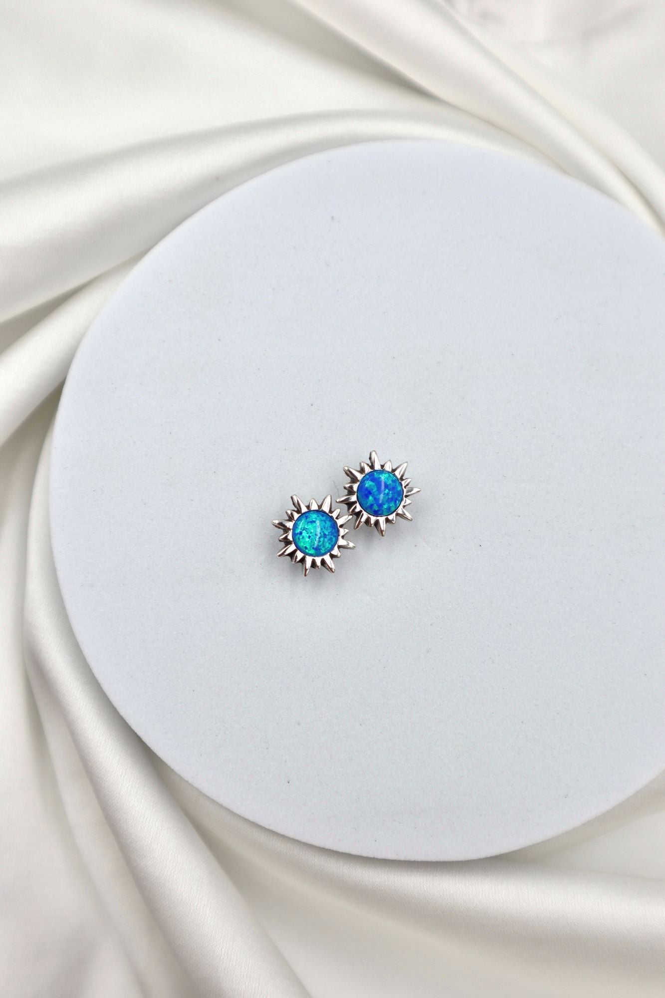 Sterling Silver Blue Opaline Sun Studs