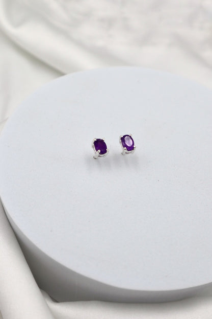 Amethyst Oval Sterling Silver Studs