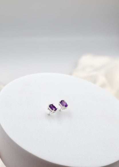 Amethyst Oval Sterling Silver Studs