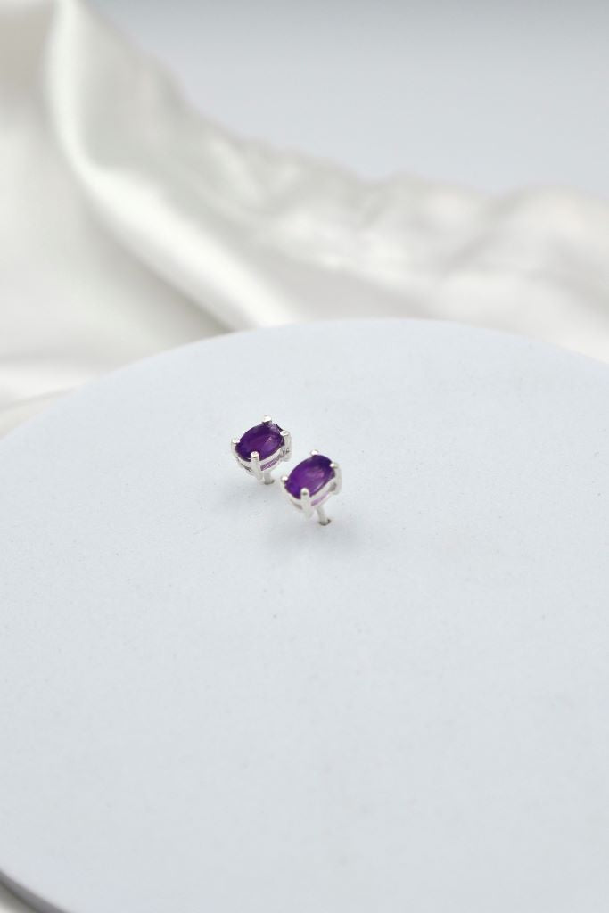 Amethyst Oval Sterling Silver Studs