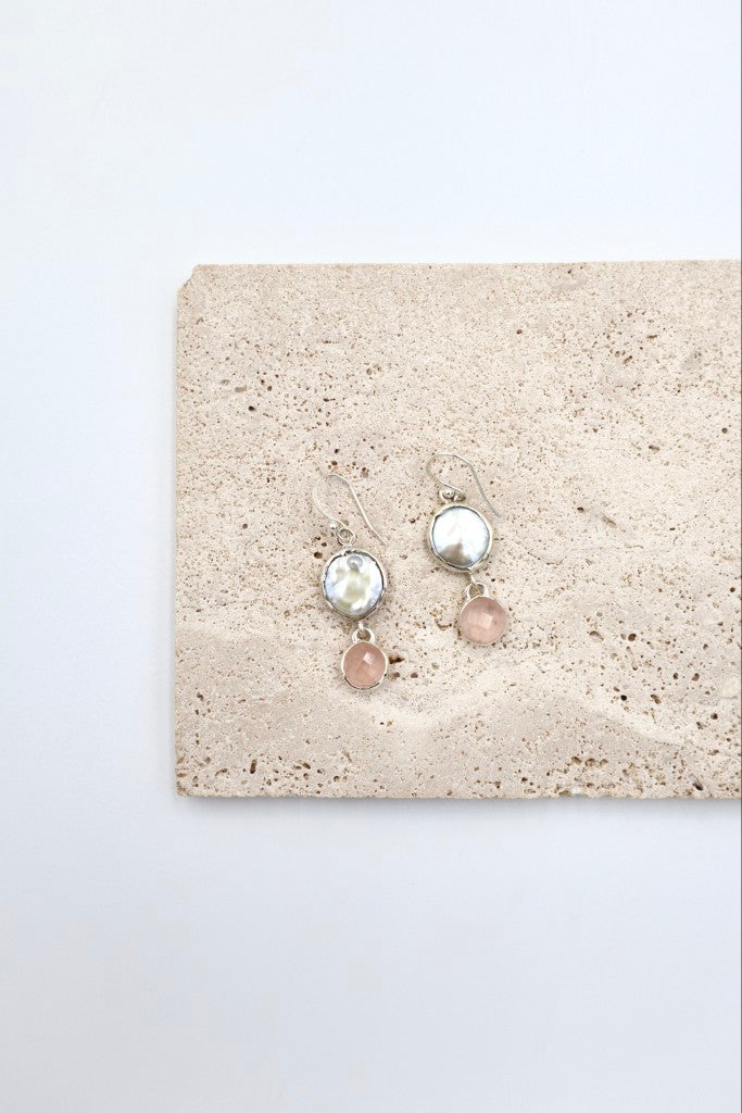 Sterling Silver Pearl/Rose Quartz Earrings