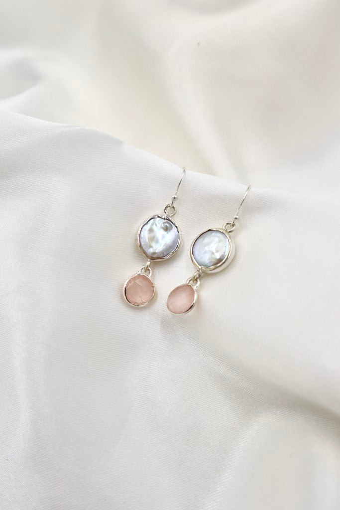 Sterling Silver Pearl/Rose Quartz Earrings