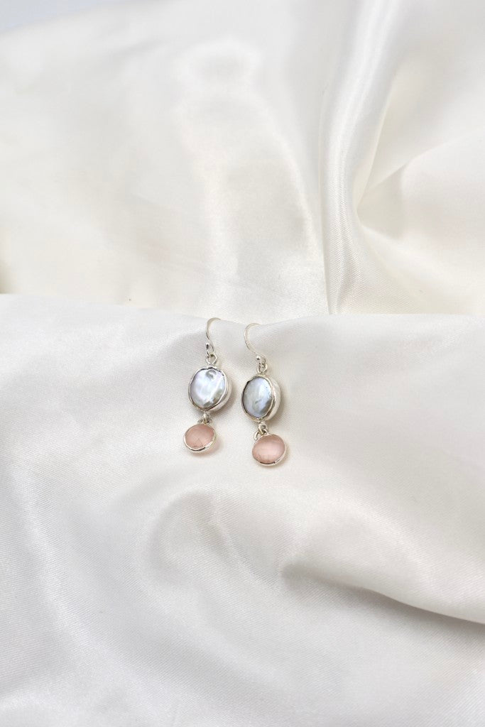 Sterling Silver Pearl/Rose Quartz Earrings