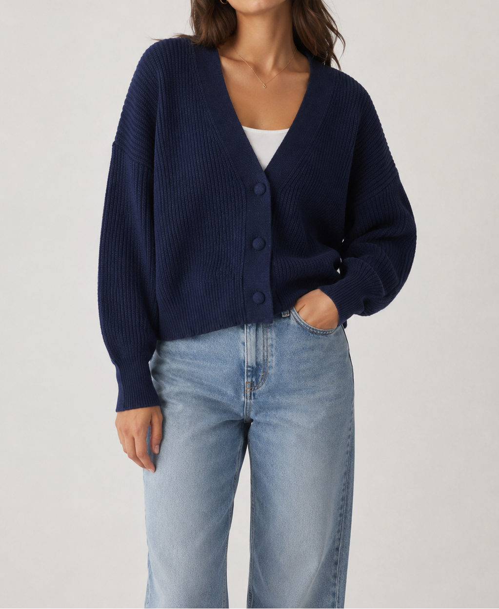 Pure Wool Boxy Cardi in Navy