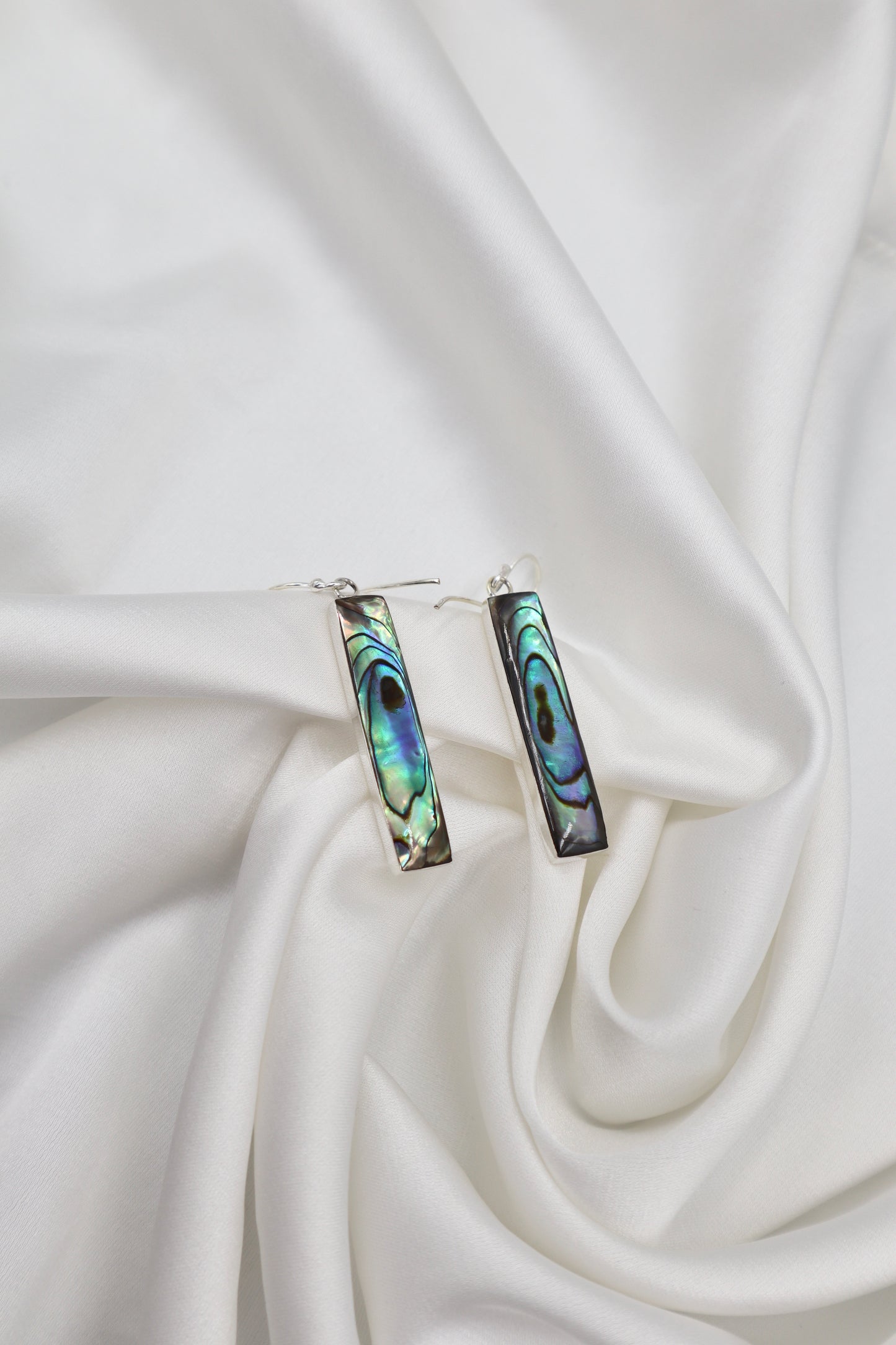 Sterling Silver Abalone Rectangle Hanging Earrings