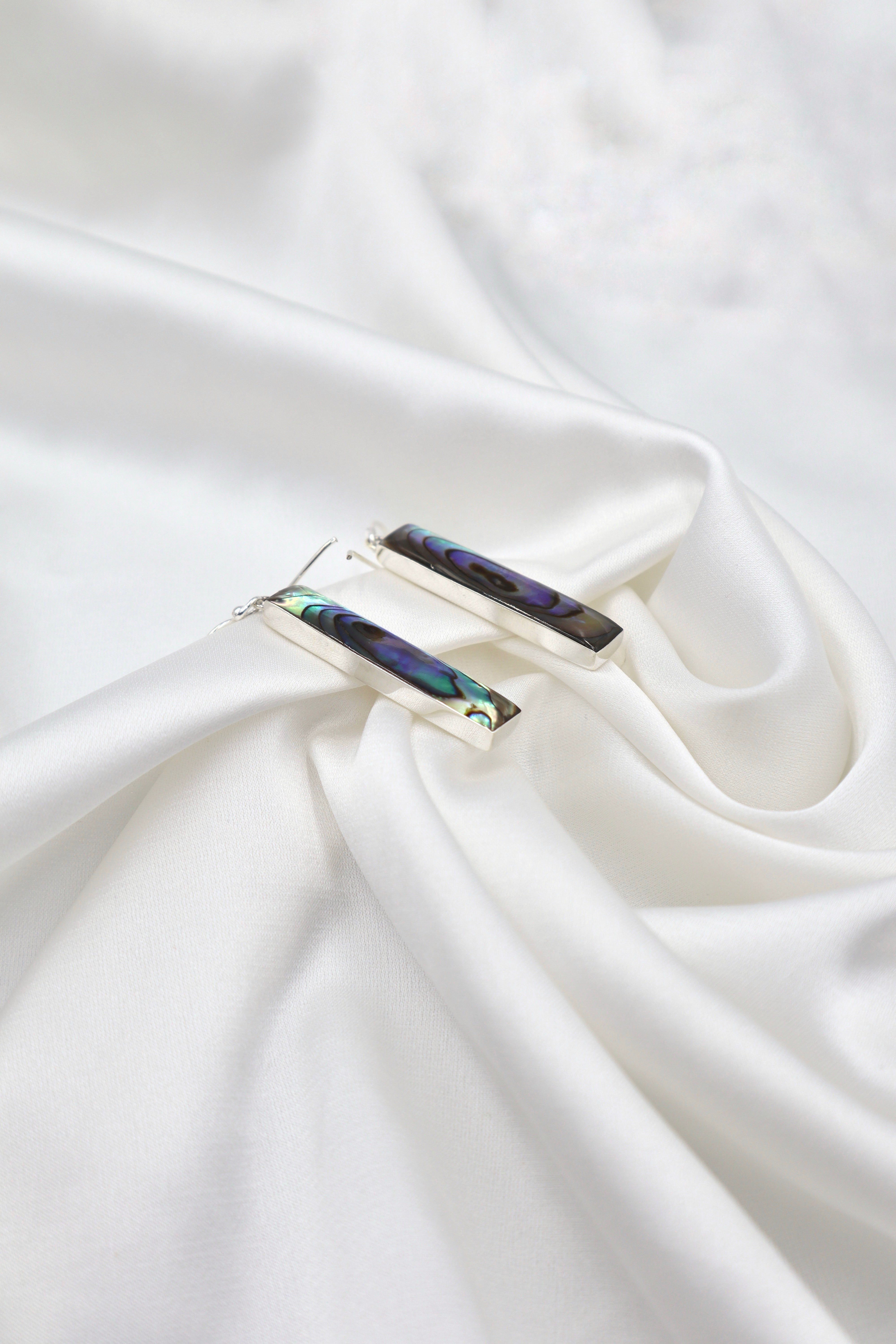 Sterling Silver Abalone Rectangle Hanging Earrings