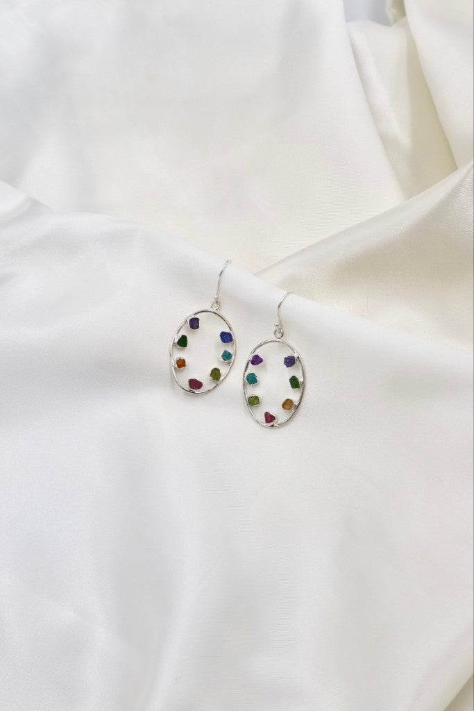 Sterling Silver Rough Chakra Earrings