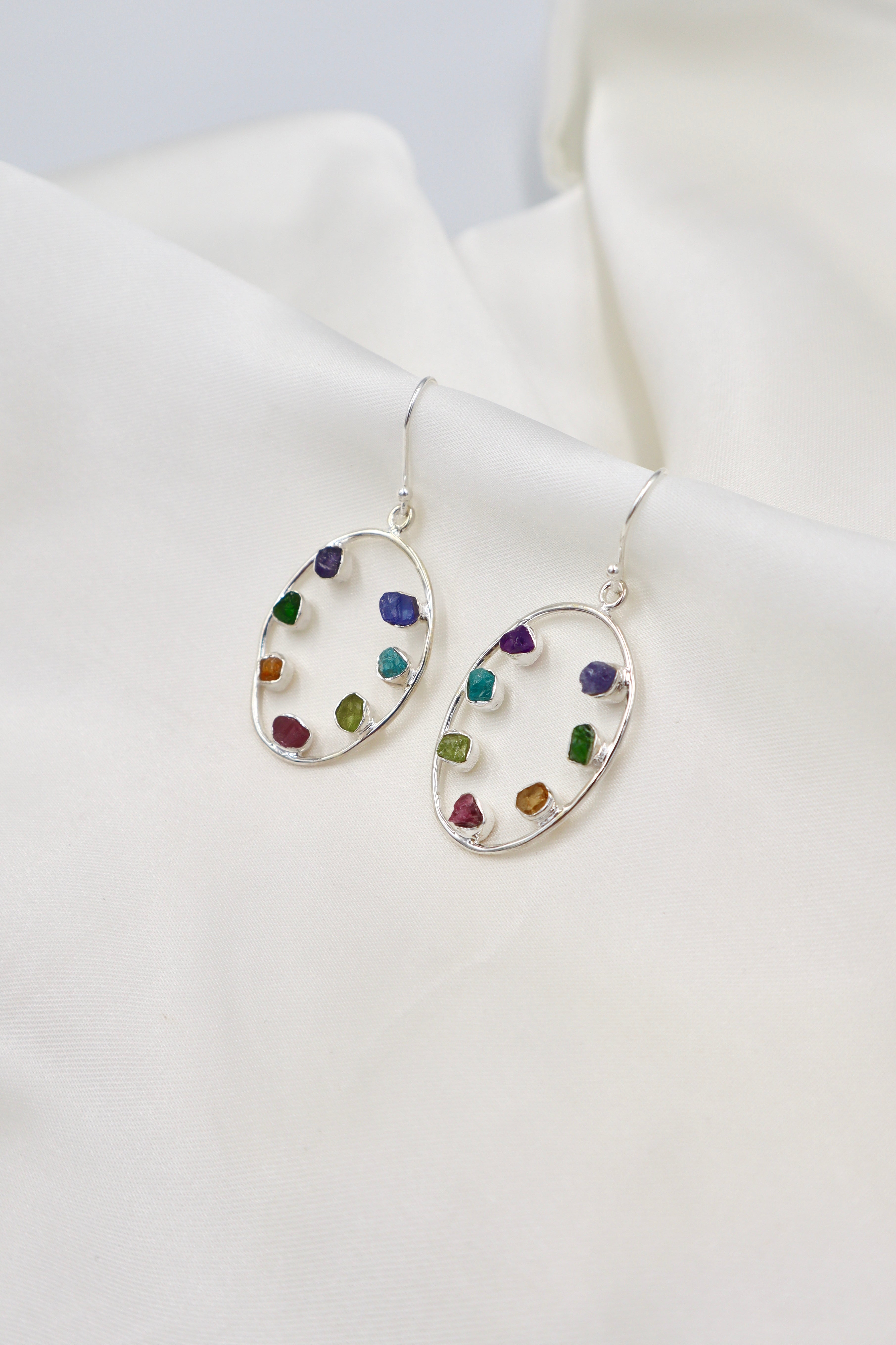 Sterling Silver Rough Chakra Earrings