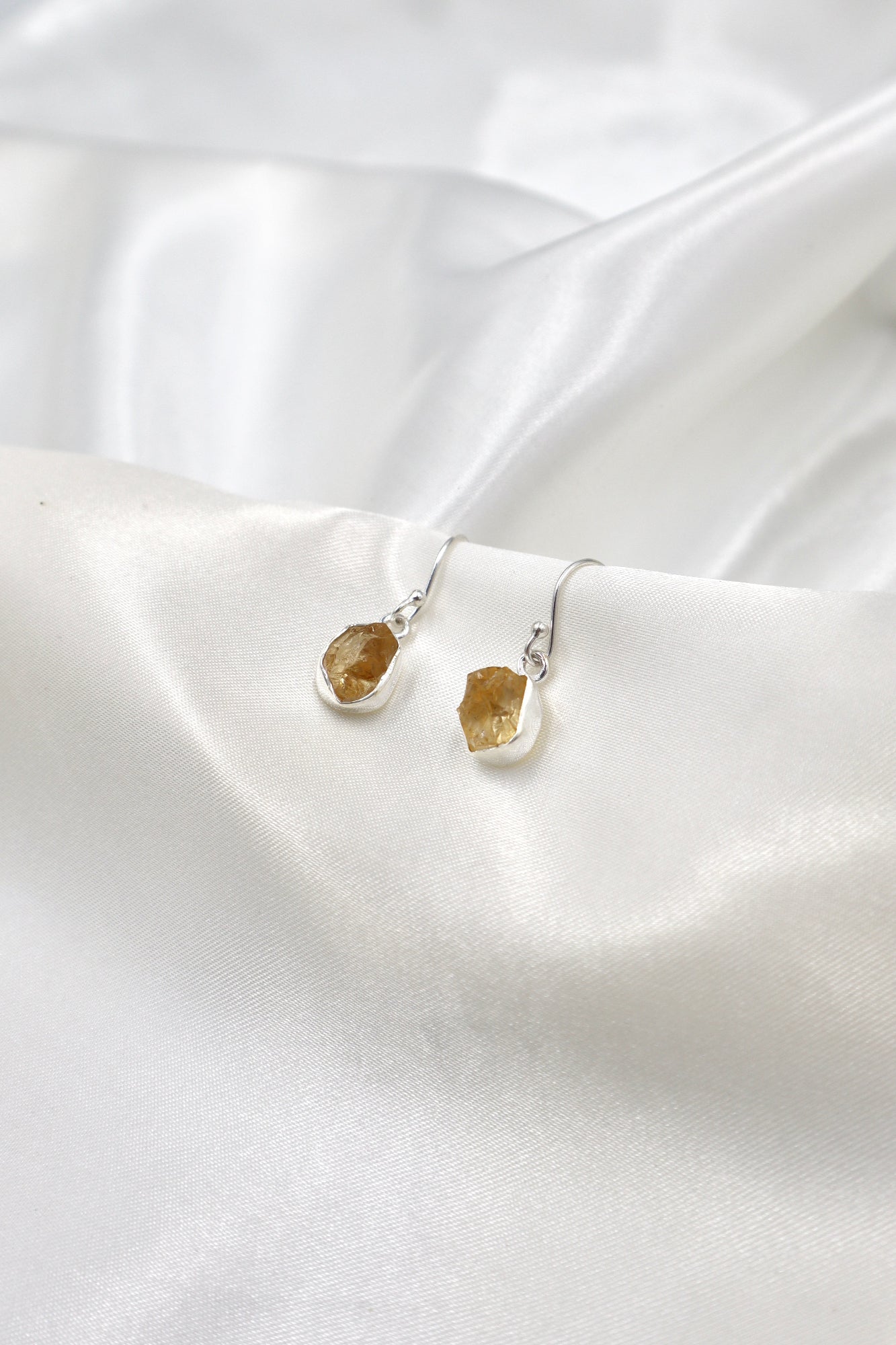 Sterling Silver Rough Citrine Stone Earrings