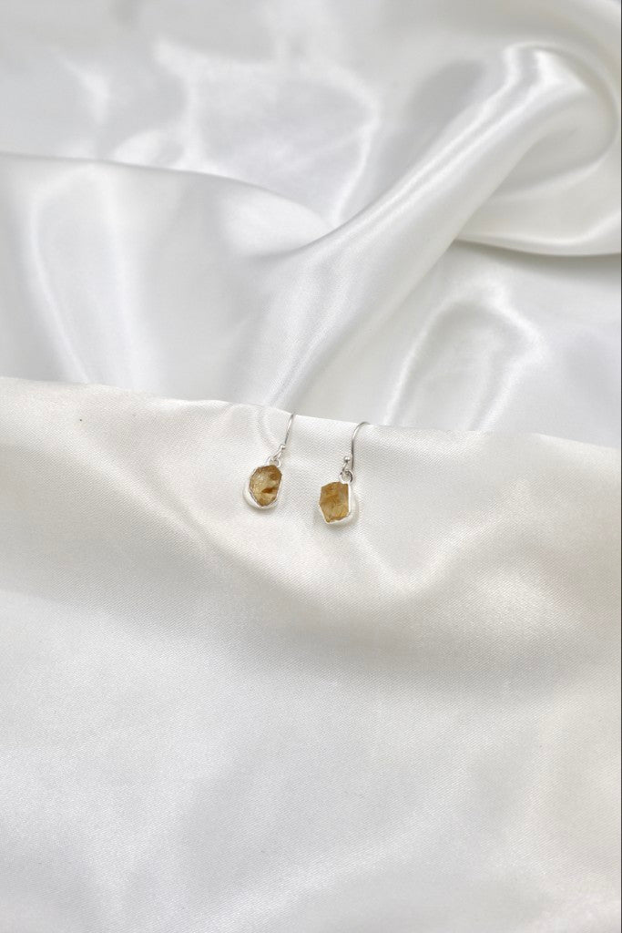 Sterling Silver Rough Citrine Stone Earrings