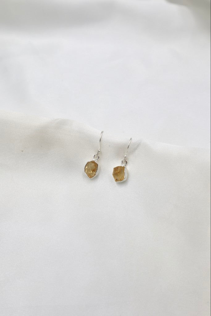Sterling Silver Rough Citrine Stone Earrings