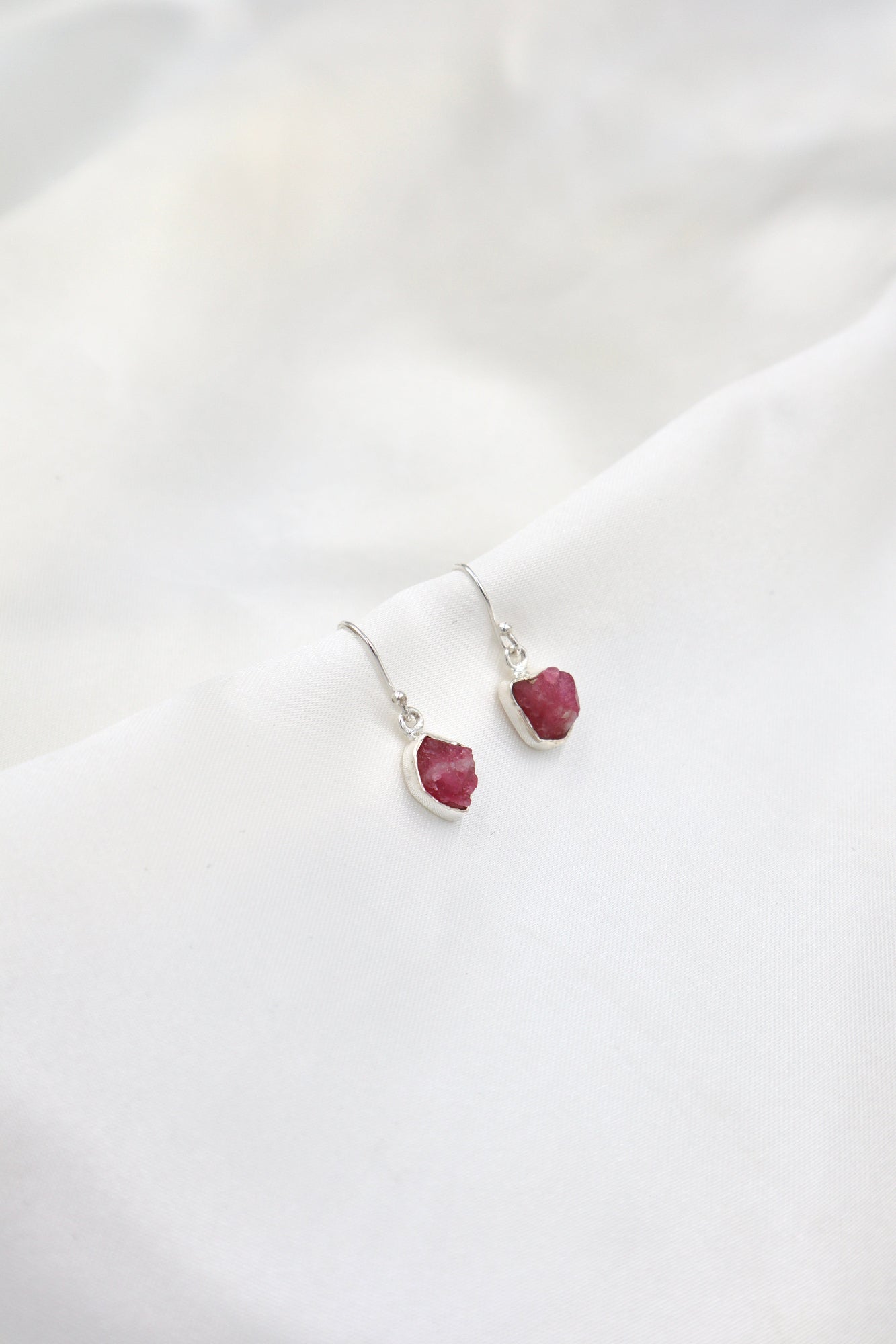 Sterling Silver Rough Ruby Stone Earrings