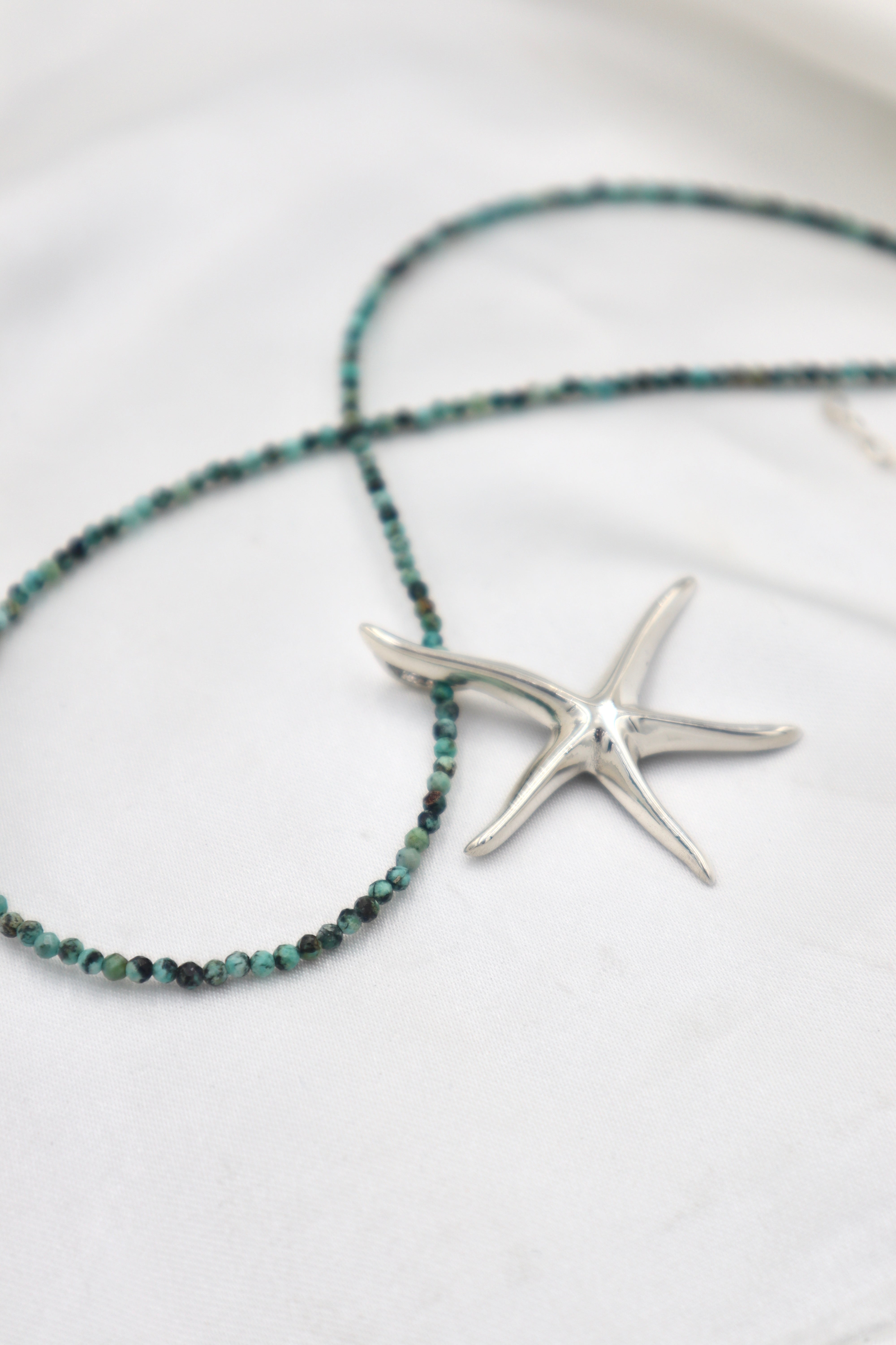 Sterling Silver Star Fish on Turquoise Beaded Necklace
