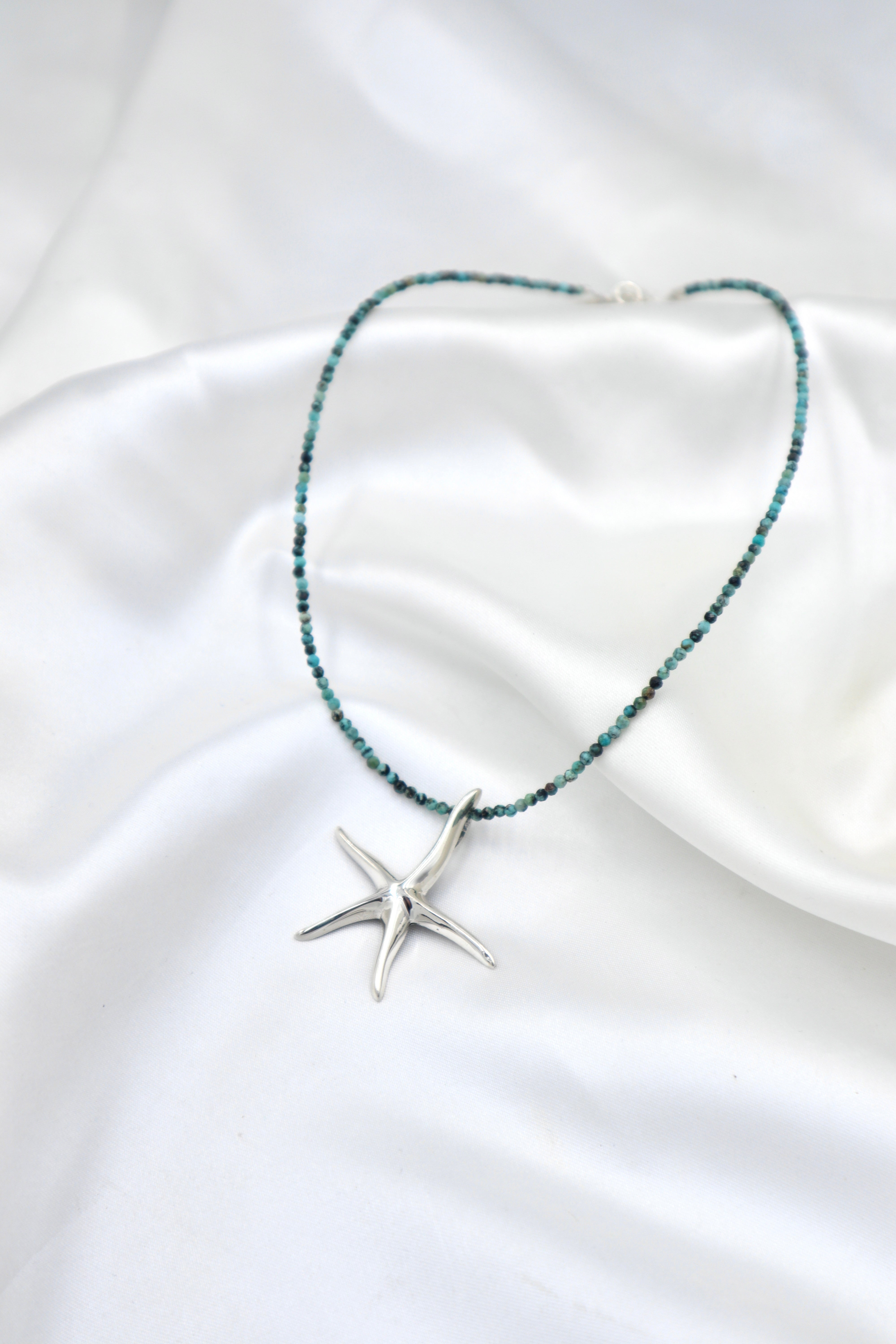 Sterling Silver Star Fish on Turquoise Beaded Necklace