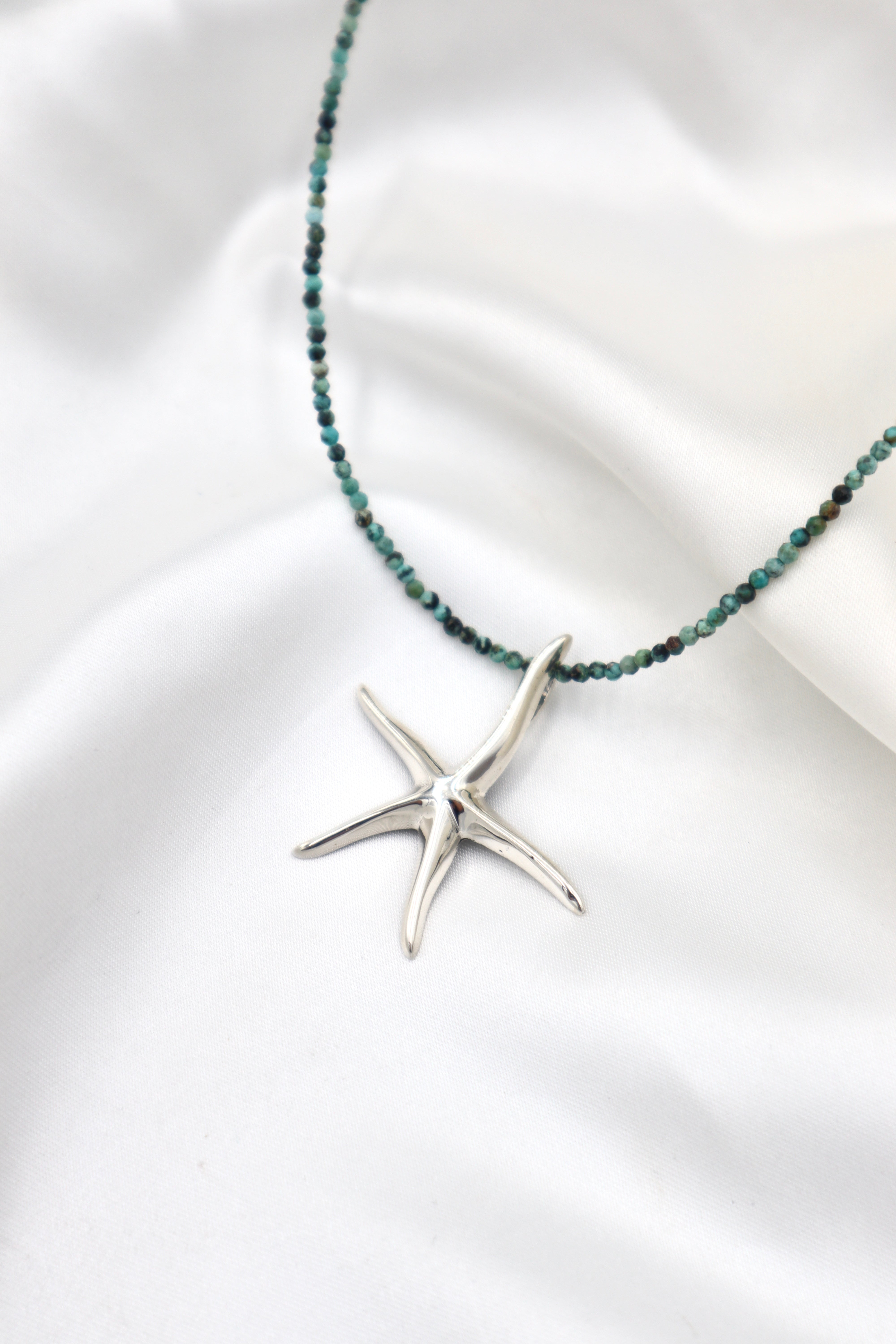 Sterling Silver Star Fish on Turquoise Beaded Necklace