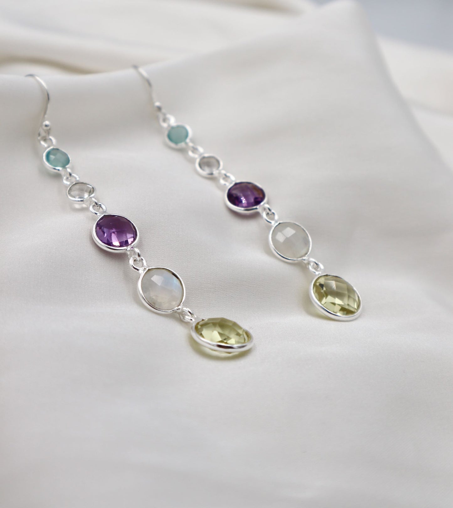 5 Stone Sterling Silver Hanging Earrings