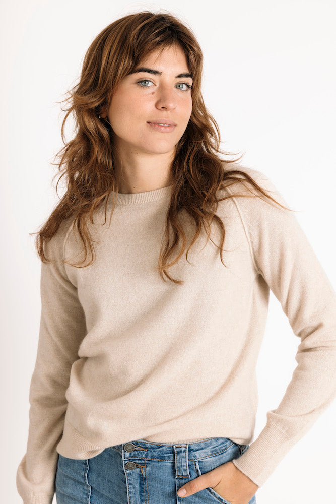 Pure Cashmere Raglan Sleeve Sweater in Dew