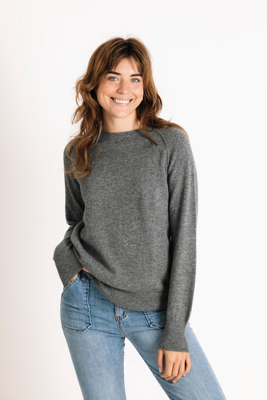 Pure Cashmere Raglan Sleeve Sweater in Pyrite Grey