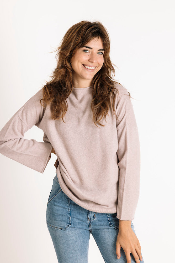 Pure Cashmere Funnel Neck Sweater in Antler Pink