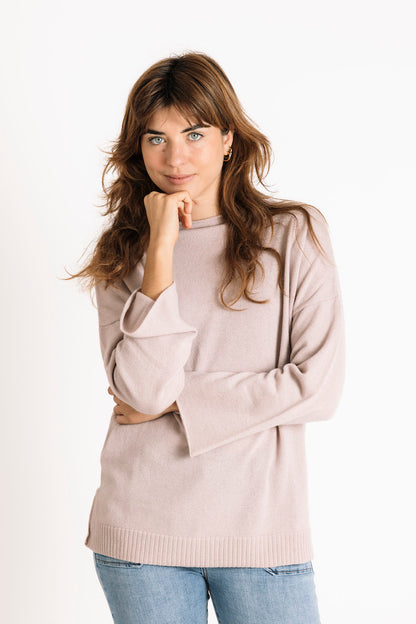 Pure Cashmere Funnel Neck Sweater in Antler Pink