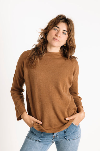 Pure Cashmere Funnel Neck Sweater in Macchiato