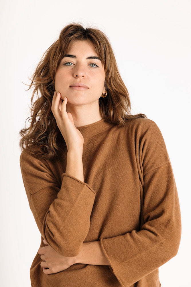 Pure Cashmere Funnel Neck Sweater in Macchiato