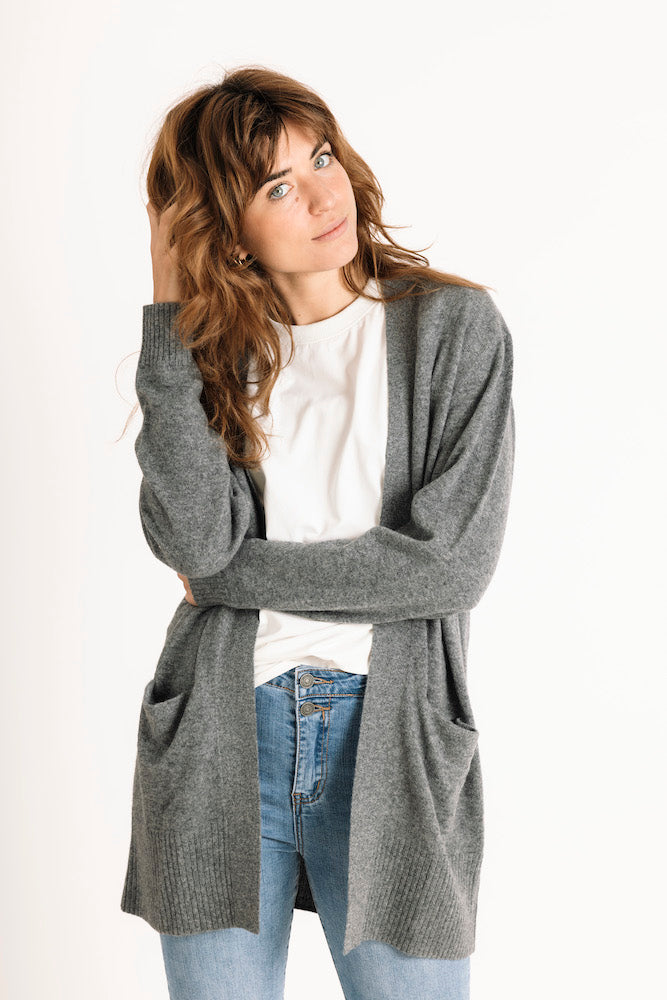 Pure Cashmere Open Front Cardigan in Pyrite