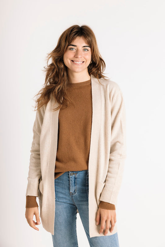 Pure Cashmere Open Front Cardigan in Dew
