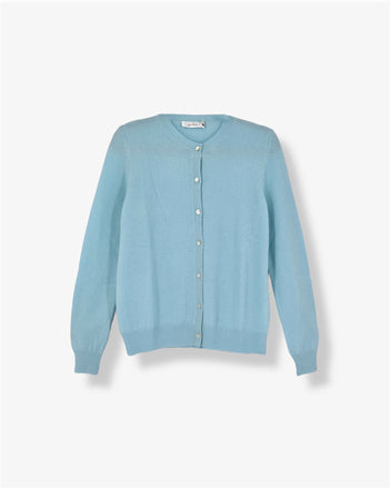Pure Cashmere Classic Crew Cardigan in Aqua