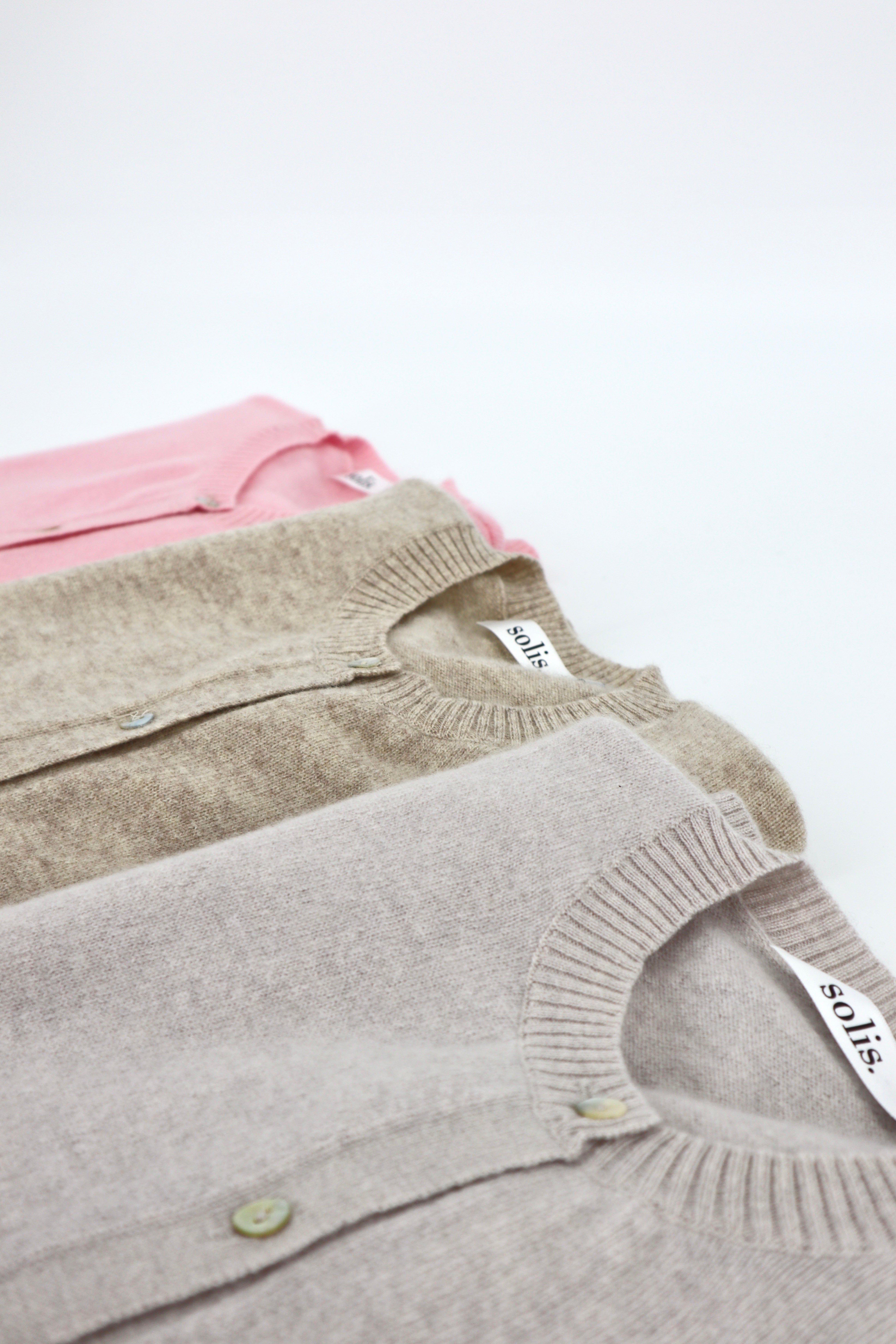 Pure Cashmere Classic Crew Cardigan in Toast