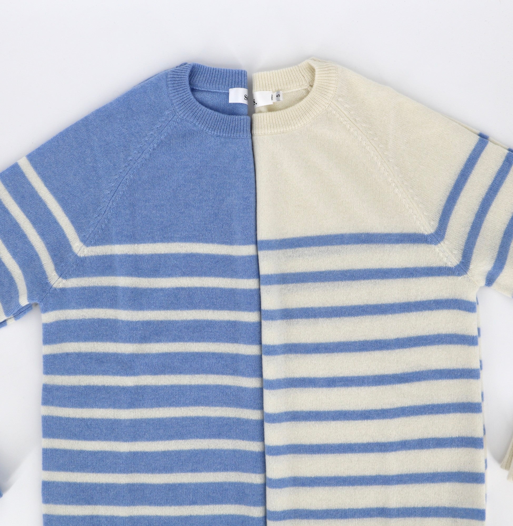Womens Cashmere Raglan Stripe Jumper in Eco White / Cerulean