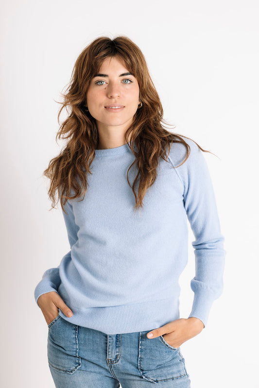 Pure Cashmere Raglan Sleeve Sweater in Dutch Blue