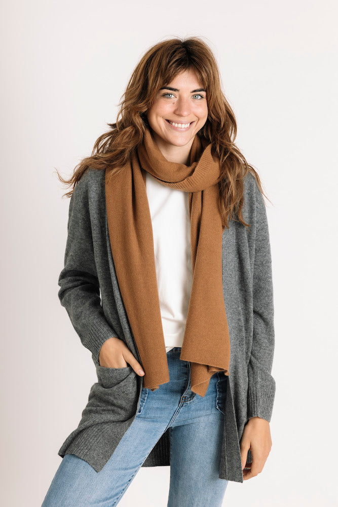 Pure Cashmere Open Front Cardigan in Pyrite