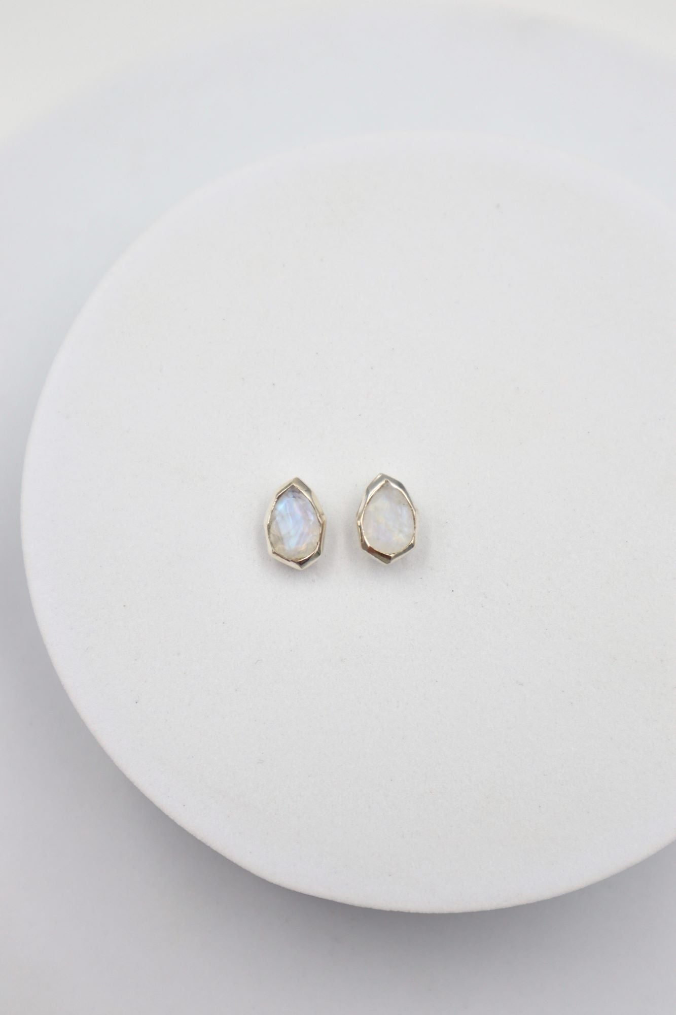 Sterling Silver Faceted Tear Drop Moonstone Studs