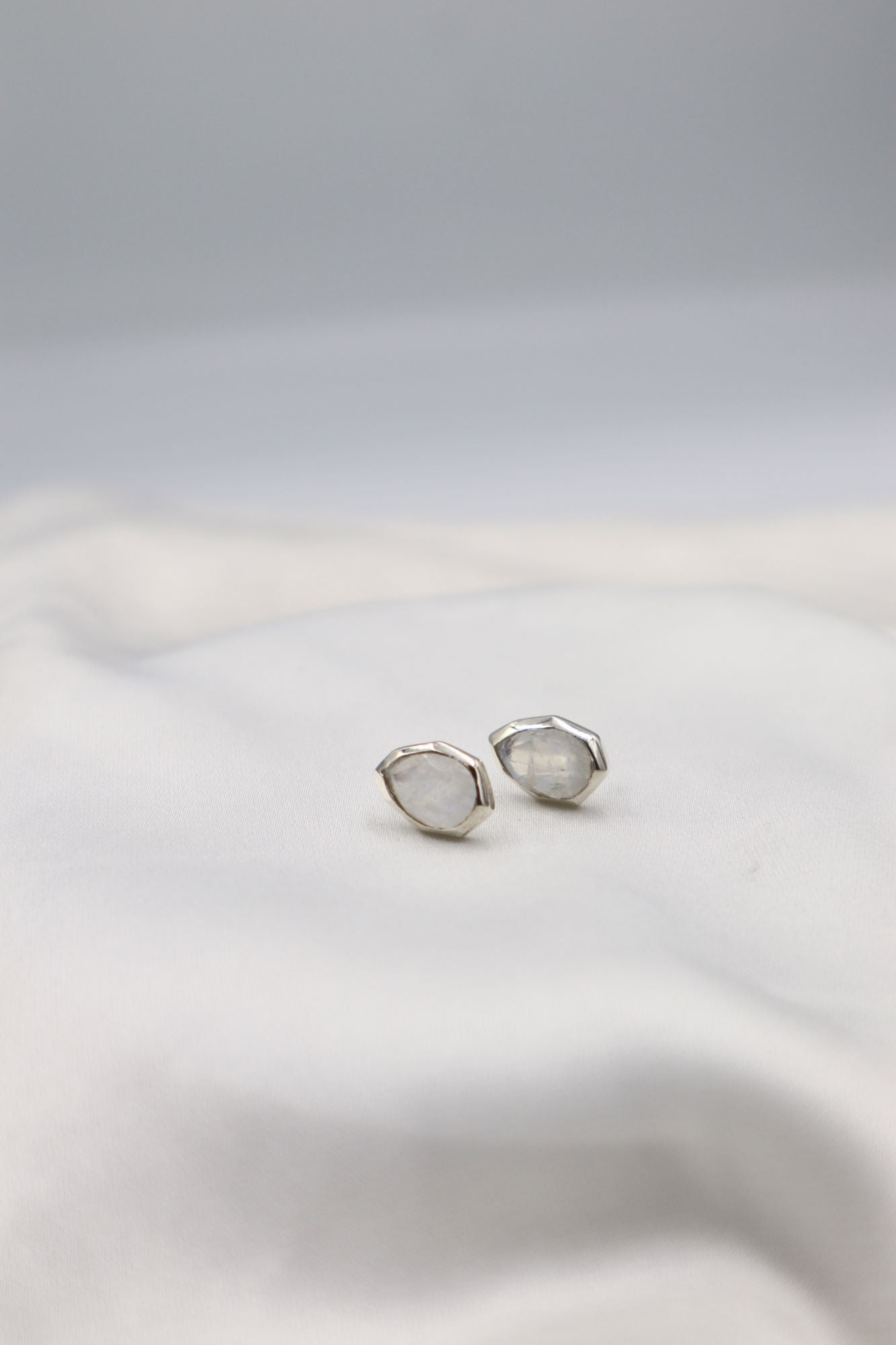 Sterling Silver Faceted Tear Drop Moonstone Studs